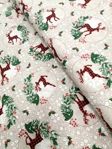 Dekorační látka LONETA vánoční sobi 070073